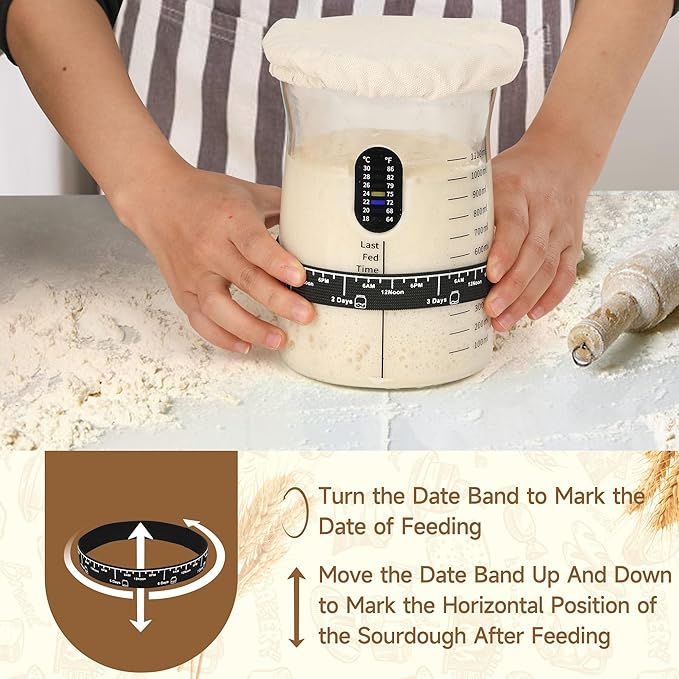 Coco Bird Pro Sourdough Starter Kit- 50oz Large Capacity Sourdough Starter Jar, 17 Flavorful Fermentation Recipes, Sourdough Bread Baking Supplies for Making Delicious Sourdough Breads(Red, 1Set)