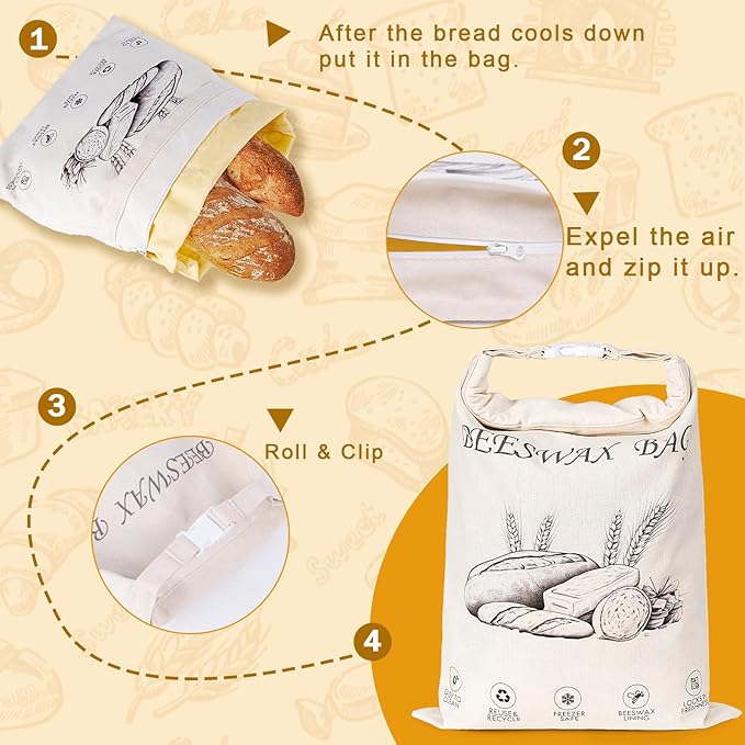 2-Pack Reusable Beeswax Bread Bags for Sourdough & Homemade Bread，Cotton Waxed Bags Keeps Fresh Longer(Navy Loaf)