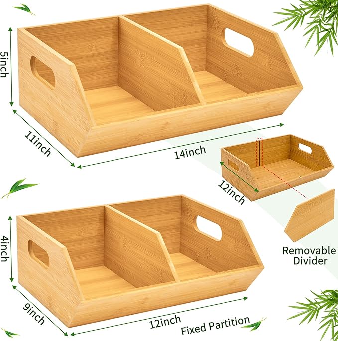 otovioia 2 Set Bamboo Storage Bin, Pantry Organization and Storage Baskets, Kitchen Organization, Potato and Onion Storage Bin - Ideal for Pantry, Countertop, and Vegetable Storage