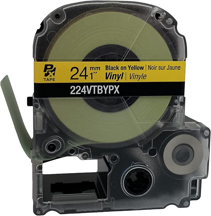 LABELWORKS 224VTBYPX Tape Cartridge - Black on Yellow Flexible and Durable Vinyl Industrial Label Maker Tape - 1" (24MM) Wide, 22.9 ft