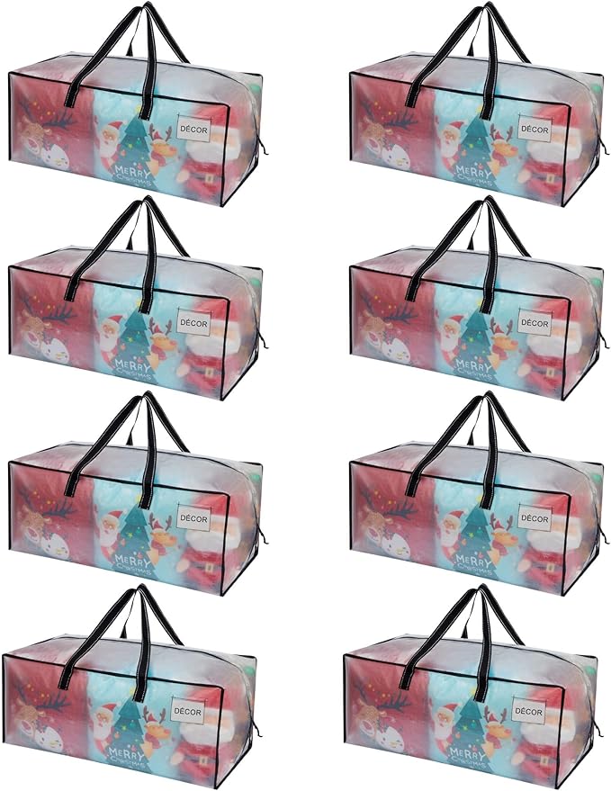 VENO 8 Pack Heavy Duty Moving Bags, Christmas Storage Bins with Lids, Clear Design, Alternative to Moving Boxes, Storage Bags for Clothes, Blankets, Comforters, Pillows, Camping (Clear, 8 Pack)