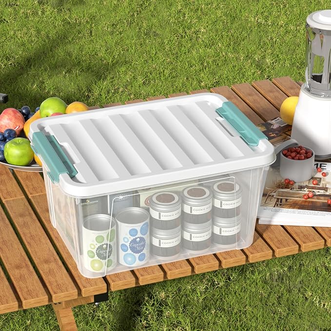 4 Pack 20 Quart Plastic Organizer Bins with Lids, Multi-use Clear Latching Storage Boxes