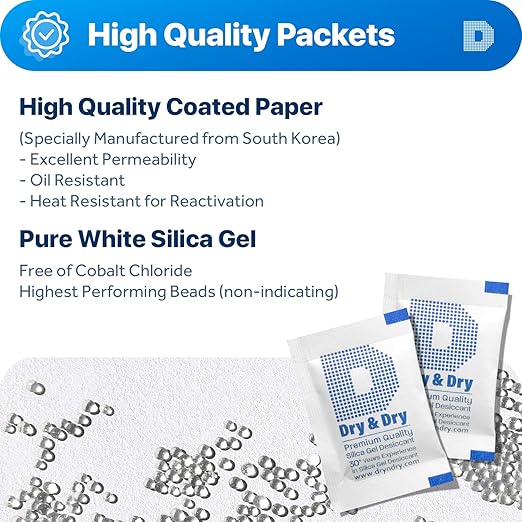 Dry & Dry 2 Gram [1000 Packets] Silica Gel Packets Desiccants, Silica Packets - Rechargeable Silica Gel Packs, Silica Gel Packets, Desiccants Packets, Silica Gel