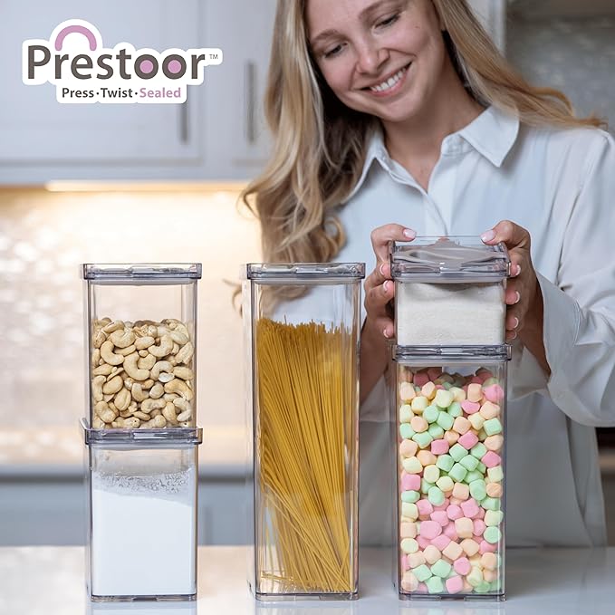 4-Pack Small Pantry Containers, 0.8 QT/0.76 L Clear SAN Food Storage Canisters with Twist-Lock Lids, Stackable for Sugar, Tea Bags, Seasoning, Nuts, Snacks(Sand)