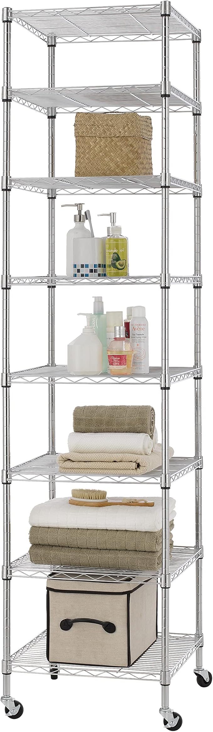 Finnhomy Heavy Duty 8 Tier Wire Shelving with Wheels 18x18x72.8-inches 8 Shelves Storage Rack Thicken Steel Tube, Pantry Shelves for Storage, Adjustable Shelving Unit, NSF Certified, Chrome