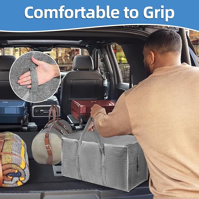4 Pack-Extra Large Heavy Duty Moving Bags - Waterproof Storage Totes with Handles & Zippers, Foldable for College Dorm, Storage (Gray)