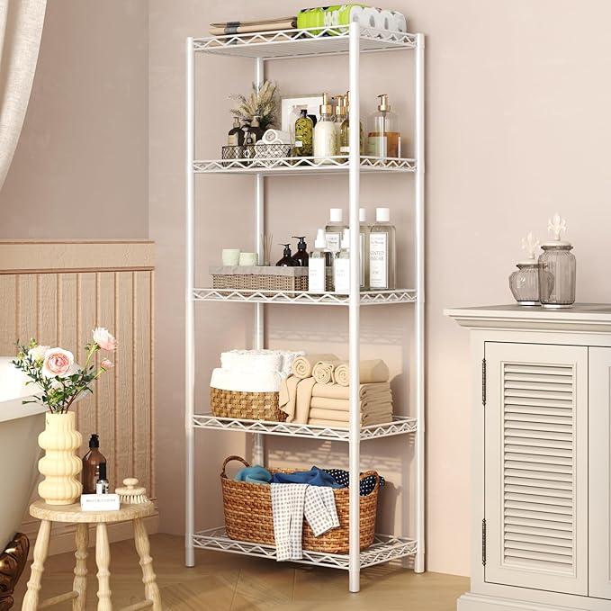 HOMEFORT 5-Tier Wire Shelving 5 Shelves Unit Metal Storage Rack Durable Organizer Perfect for Pantry Closet Kitchen Laundry Organization in White