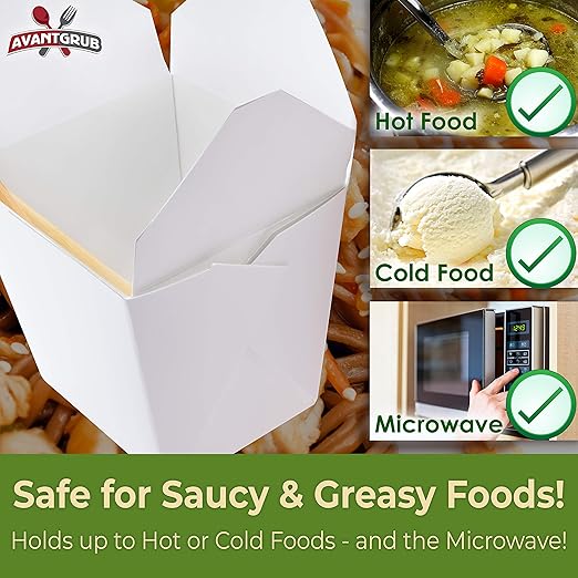 Large US-Made 32Oz Chinese Togo Boxes 50Pk. Leakproof Microwavable Takeout Containers are BPA-Free and Recyclable. Stackable To-Go Pails Keep Food Fresh. Great for Wedding or Asian Restaurant.