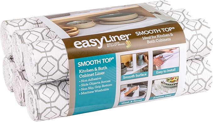 Smooth Top EasyLiner for Cabinets & Drawers - Easy to Install & Cut to Fit - Shelf Paper & Drawer Liner Non Adhesive - Non Slip Shelf Liner - 12in. x 10ft. - 6 Roll Project Pack - Gray Geo Print