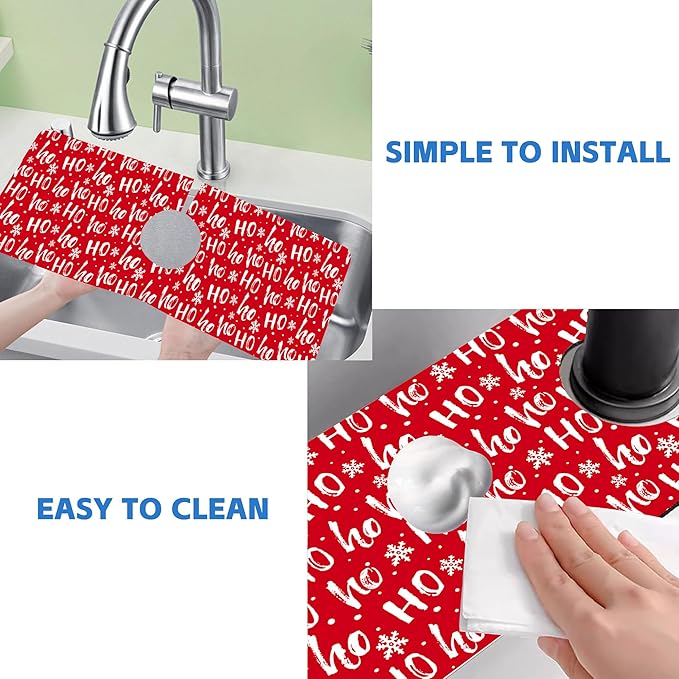 Christmas Hohoho Kitchen Sink Splash Guard Mat Santa Claus Laugh Sink Splash Guard Faucet Mat Draining Mat Fast Drying Sink Protectors for Kitchen and Bathroom 5.5"×15"