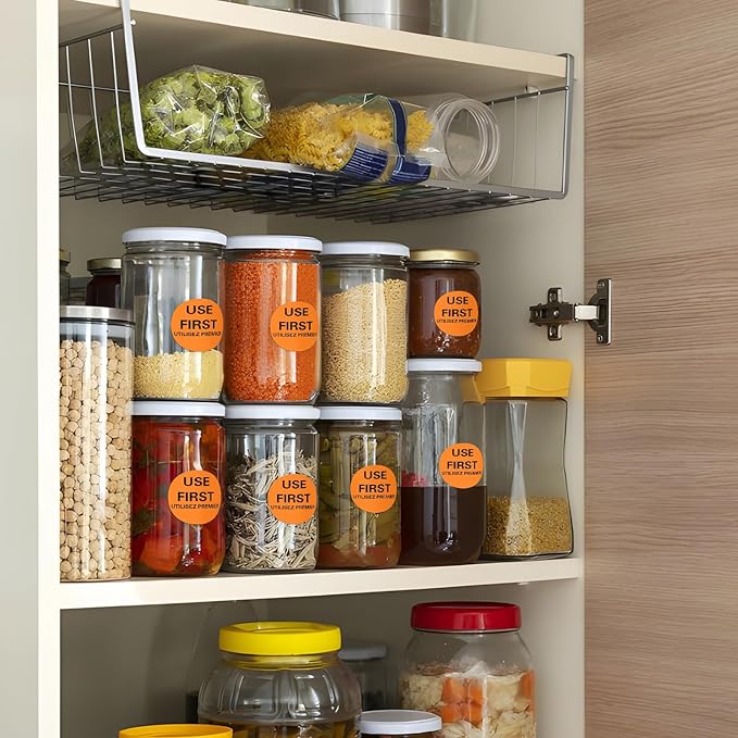 L LIKED 2000 Pcs Use First Circle Removable Labels - 1.5 Inch Circular Inventory Control Labels for Restaurant Food Service, 4 Rolls (Orange)