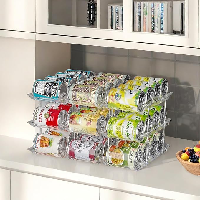 Can Organizer for Pantry Soda Can Organizer Automatic Rolling Food Pantry Storage Rack Can Dispenser for Fridge Holds 24 Cans, Fits 5.8-Inch Soda and Can, Set of 6