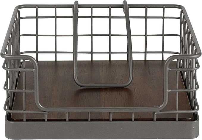 Spectrum Madison Farmhouse Weighted Napkin Holder with Tension Arm for Kitchen Countertop & Dining Room Table Decor, Rustic Style Sturdy Steel Wood and Metal Napkin Dispenser, Industrial Gray