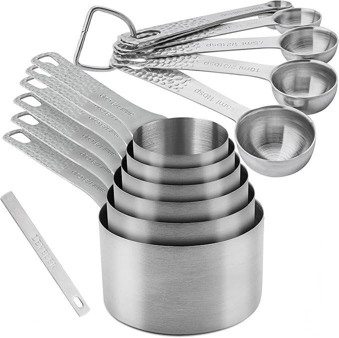 Hotsyang Measuring Cups and Spoons Set 16, 18/8 Stainless Steel Measuring Cups and Spoons Set, Metric & US 6 Measure Cup & 7 Measure Spoon with 1Leveler & 2 Locking Rings for Baking & Kitchen