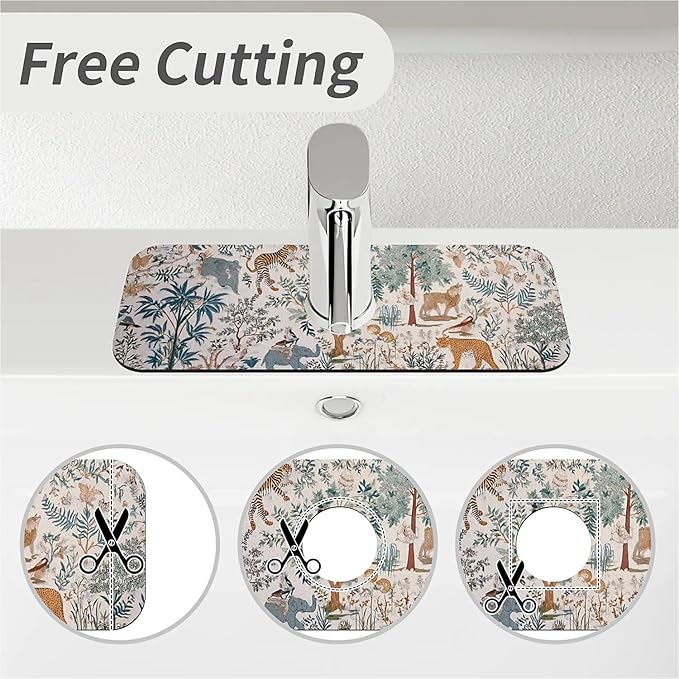 Kitchen Sink Splash Guard，Animals in jungle Faucet Mat Sink Gadgets-Super Absorbent Fast Drying Mat Drip Catcher for Kitchen, Bathroom,Sink Mat, Dish Drying Mat, Bathroom(15" X 5.5" )