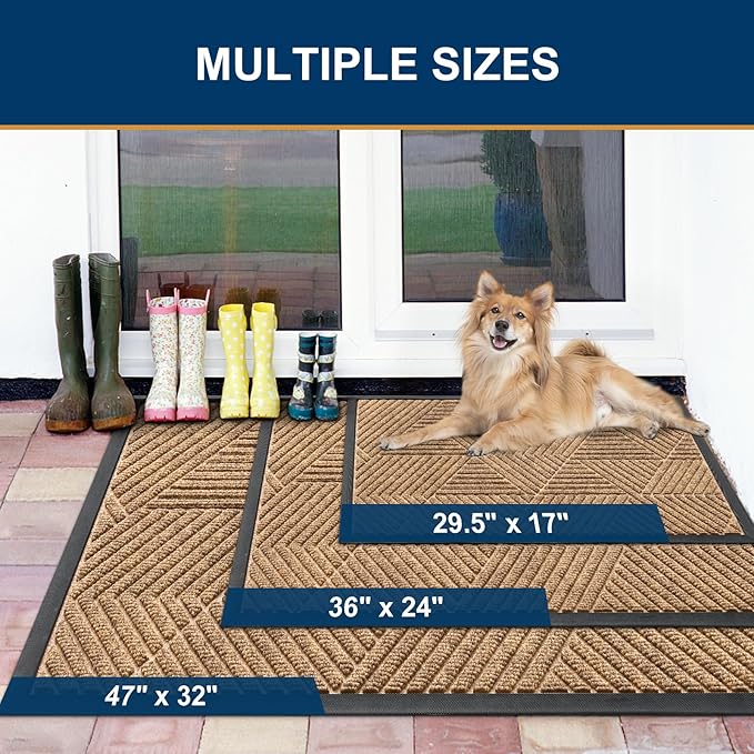 Smiry Front Door Mat Outside Entrance, Heavy Duty Sturdy Natural Rubber Doormat, Trap Dirt and Moisture, Easy Clean Low Profile Mats for Indoor Outdoor Entry, Irregular Triangle (29.5x17, Light Brown)