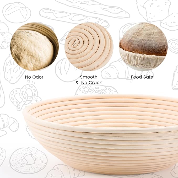 DOYOLLA Bread Proofing Baskets Set of 2 12 inch Round Dough Proofing Bowls w/Liners Perfect for Home Sourdough Bakers Baking