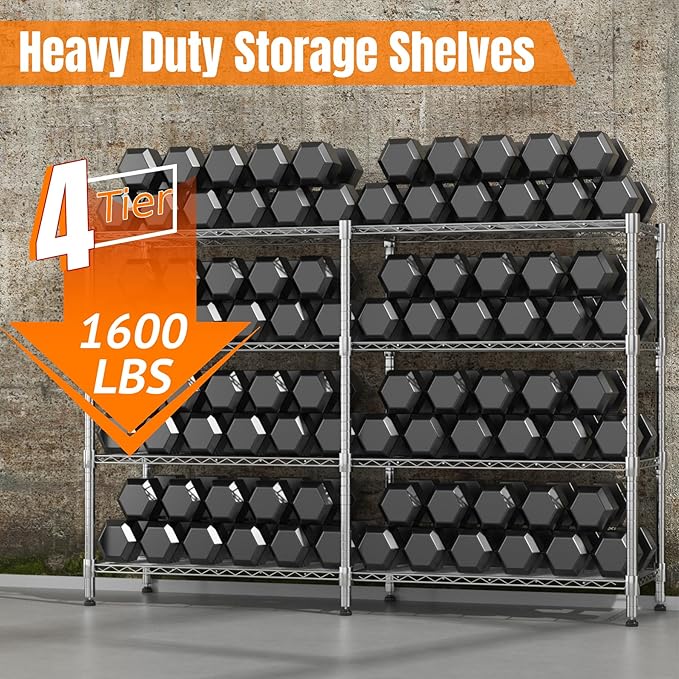 Homdox Heavy Duty Storage Shelves, 4 Tier Wire Shelving Unit, Adjustable Metal Shelves for Storage, Garage Rack Pantry Shelves Kitchen Shelving, 18"x72"x60", Silver Gray