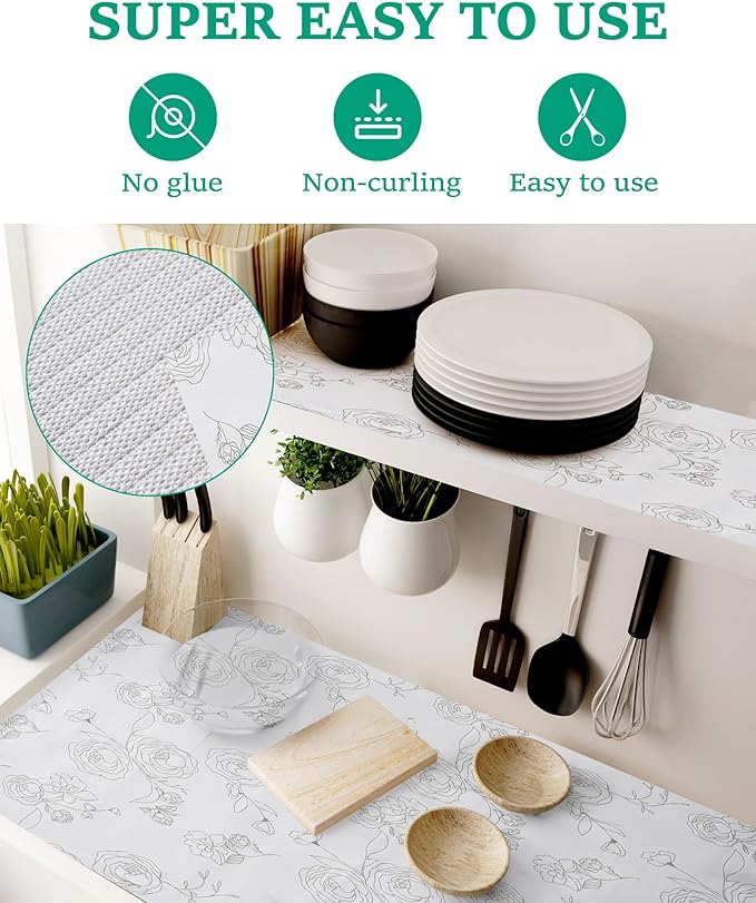 Shelf Drawer Liner for Kitchen Cabinets Non-Adhesive Shelf Liner Paper Non-Slip Strong Grip Drawer Liner Cabinet Liners Thickened Easy to Clean for Tool Box Pantry (Rose,17.5In x 20FT), Gray
