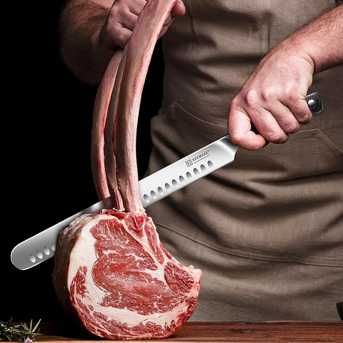 KEEMAKE Brisket Knife 12 Inch Carving Knife, Razor Sharp Slicing Knives for Meat, BBQ Knives with Ergonomic Full Tang Pakkawood Handle for Meat Cutting Roasts Turkey