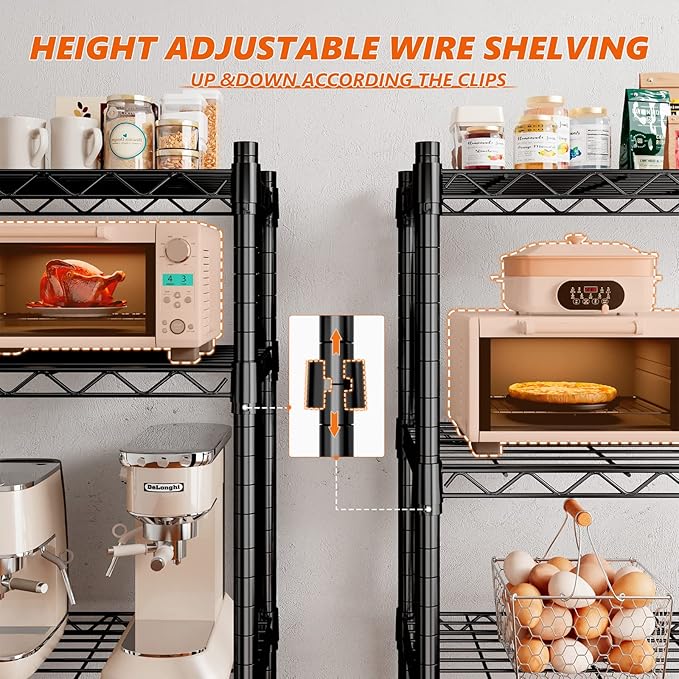 REIBII 73''H Storage Shelves 1660LBS Wire Shelving Unit with Wheels 5 Tier Metal Shelving,Heavy Duty Metal Shelves for Storage Rack,Commercial Industrial Shelving for Garage Kitchen 73''HX35''WX15''D