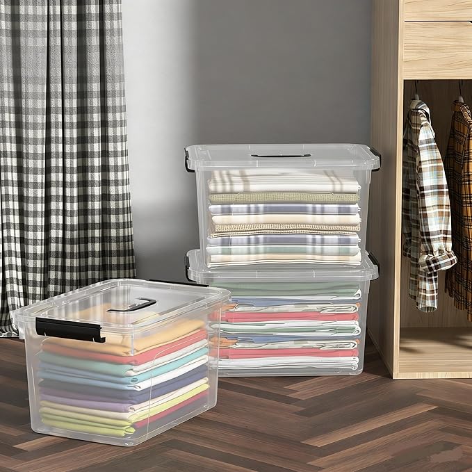 4-Pack 17.5 Quart Plastic Latch Storage Box, Storage Bin with Lids, Clear