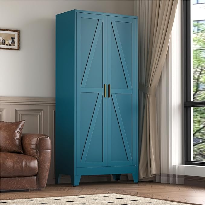 71''Metal Cabinet with 4 Adjustable Shelves,5-Tier Pantry Storage Cabinet,Kitchen Pantry Cabinet for Living Room,Dining Room, Blue