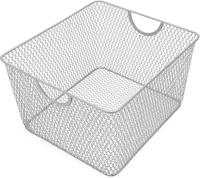 YBM Home Kitchen Pantry Organizer Wire Basket for Shelves, Cabinets, Pantry, Countertop, Mesh Open Storage Bin Metal Basket for Organizing Food Supplies 10” x 9” x 6” Pack of 1, Silver