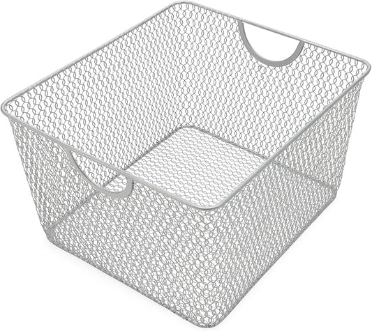 YBM Home Kitchen Pantry Organizer Wire Basket for Shelves, Cabinets, Pantry, Countertop, Mesh Open Storage Bin Metal Basket for Organizing Food Supplies 10” x 9” x 6” Pack of 1, Silver