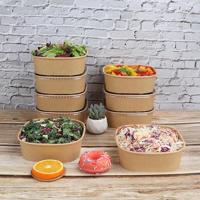 JAYEEY 34 oz Disposable Kraft paper bowls with lids,Food containers Soup Bowls Party Supplies Treat Bowls 50 Pack
