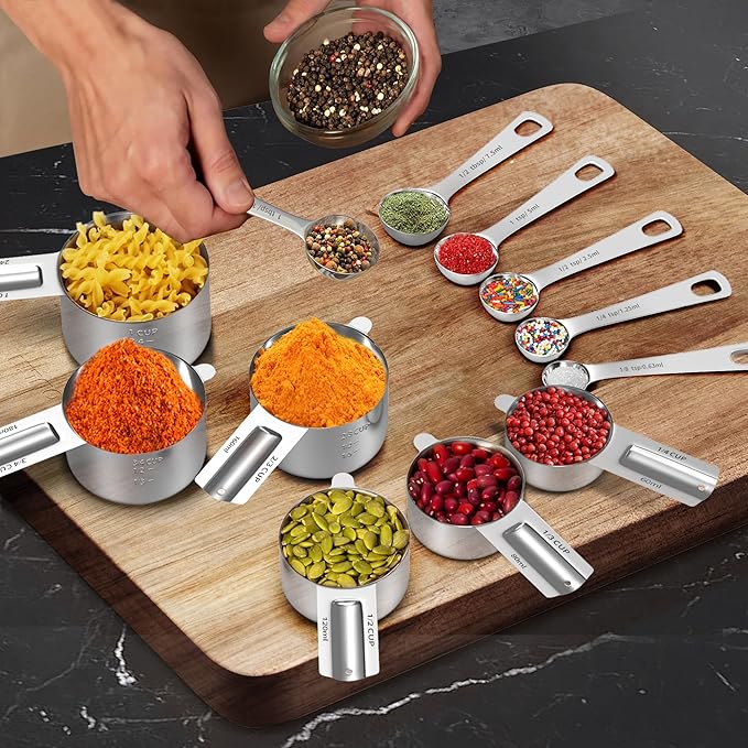 Minteem Measuring Cups and Spoons Set, Stainless Steel Measuring Cups Measuring Spoons with Easy to Read Markings, Ideal Kitchen Gadgets for Cooking & Baking, 12 Pack