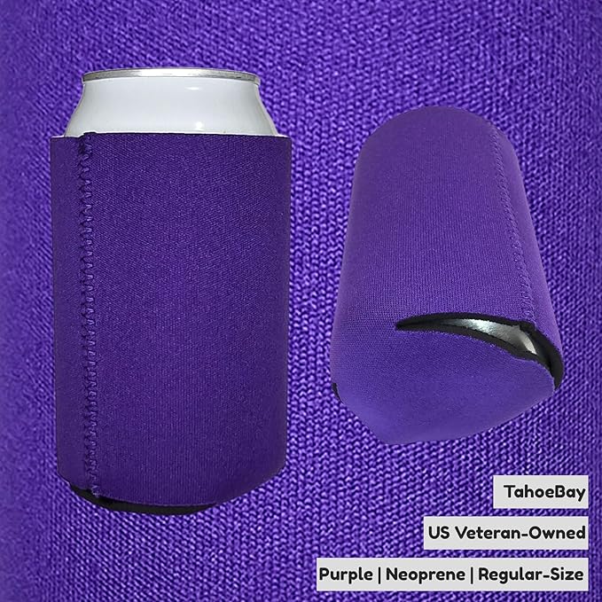 TahoeBay Neoprene Can Cooler Sleeves (50-Pack) Bulk Blank Sublimation Blanks for Vinyl Regular Size Plain Beer Coolers for Soda Cans & Bottles Black, White, Solid Color Set (Purple)