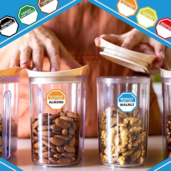 7000 Pcs Day of The Week Labels Food Labels Monday Through Sunday Management Inventory Stickers Removable Weekly Self Adhesive Date Dot Stickers for Restaurant Kitchen Containers (Octagon)