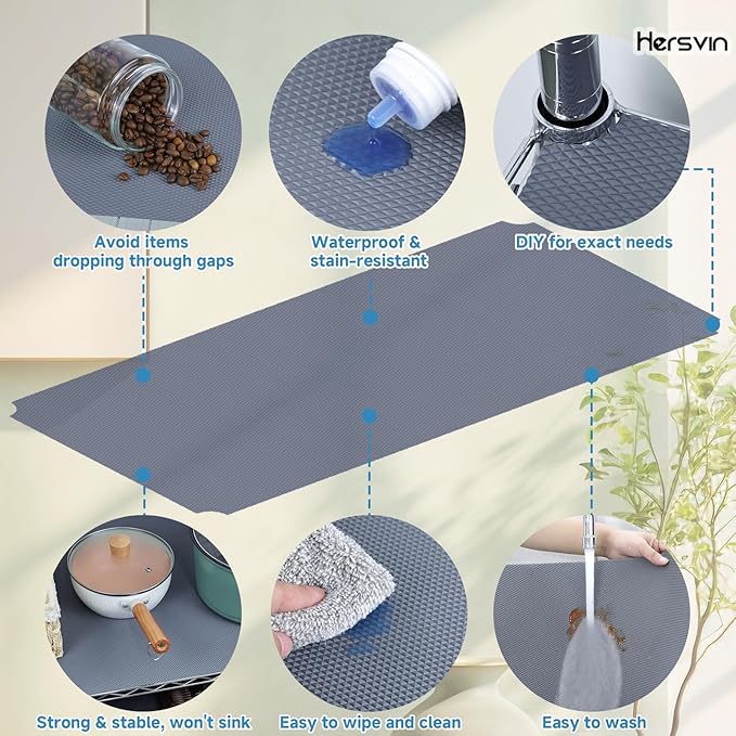 Hersvin Shelf Liners 24 in x 20 ft Thickened EVA Drawer Mats, Non-Adhesive Cupboard Pad, Kitchen Cabinet Lining Fridge Cushion (Gray Diamond, 61x610cm)