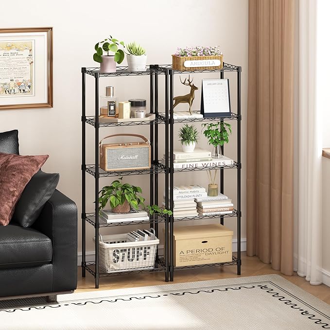 HOMEFORT 5-Tier Wire Shelving 5 Shelves Unit Metal Storage Rack Durable Organizer Perfect for Pantry Closet Kitchen Laundry Organization in Black, 16.5" W x 11.4" D x 47" H