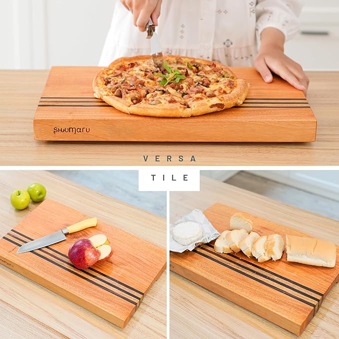 SHUMARU Mahogany Edge-Grain Cutting Board 19×12×1.6″ – Handmade in Bali with Black Sono Wood Inlays, Knife-Friendly, Non-Slip Feet & Ergonomic Handles – Luxury Gift for Chefs & Food Lovers