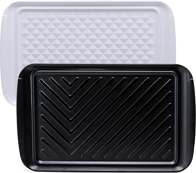 ZAROCRUS Grilling Prep and Serve Trays, BBQ Tray for Raw and Cooked Food, Melamine Marinating Serving Platter and Grill Tray for Outdoor, Parties and BBQ, Food Trays, Set of 2, Black and White