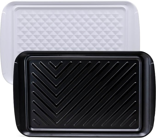 ZAROCRUS Grilling Prep and Serve Trays, BBQ Tray for Raw and Cooked Food, Melamine Marinating Serving Platter and Grill Tray for Outdoor, Parties and BBQ, Food Trays, Set of 2, Black and White