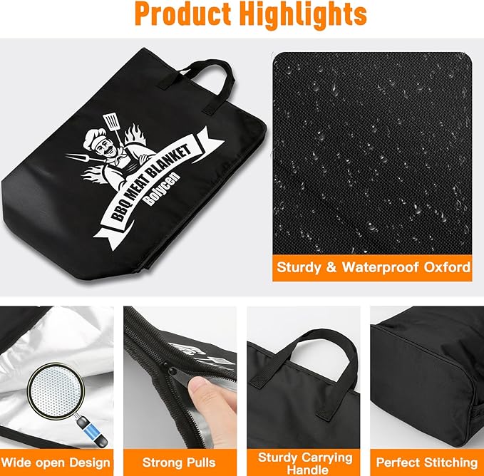Valentines Day Gifts Upgraded BBQ Blanket for Resting Meat - Air Fryer Kitchen Camping Baking Party Essential -Smoker Accessories Brisket Blanket - Insulated Meat Resting Bag with Wide Mouth for Steak/ Pork Shoulder/ Turkey - Birthday Anniversary BBQ A...