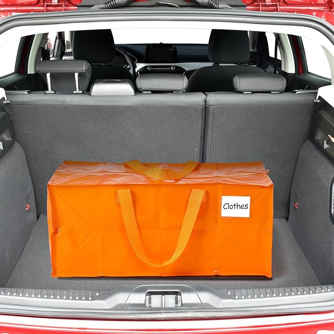4 Pcs 24 Gallon Extra Large Moving Bags Heavy Duty Storage Bag with Strong Zipper Handle Foldable XXL Jumbo Storage Tote Packing Moving Box for College Dorm Travel Cloth Duffle (Jelly Orange)