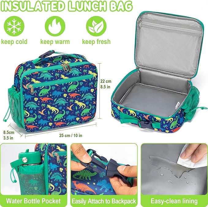 Fimibuke Bento Lunch Box for Kids with Food Jar, 32OZ Snack Lunch Container with 3 Compartments, Insulated Lunch Bag, 12OZ Leakproof Food Jar, Ice Pack Set for Age 3-12 Toddler Teen Girls Boys Daycare