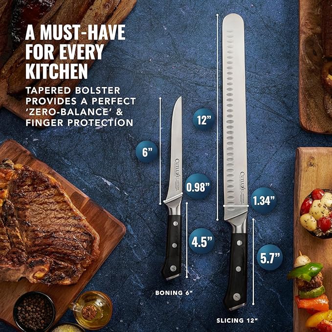 Cutluxe Carving Knife Set for BBQ & Brisket – Razor Sharp German Steel Slicing and Boning Knife for Meat Cutting, Full Tang & Ergonomic Handle, Grilling Gifts for Men – Artisan Series