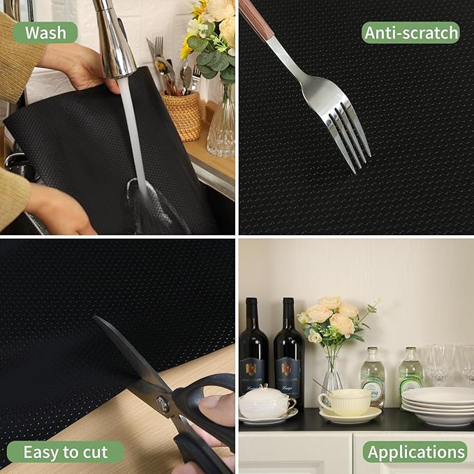 Shelf Liners 27 inch x 20 ft Shelf Liners for Kitchen cabinets nonstick Shelf Lining Drawer Mats EVA Protector for Cupboard (Black,27 inch x 20 ft)