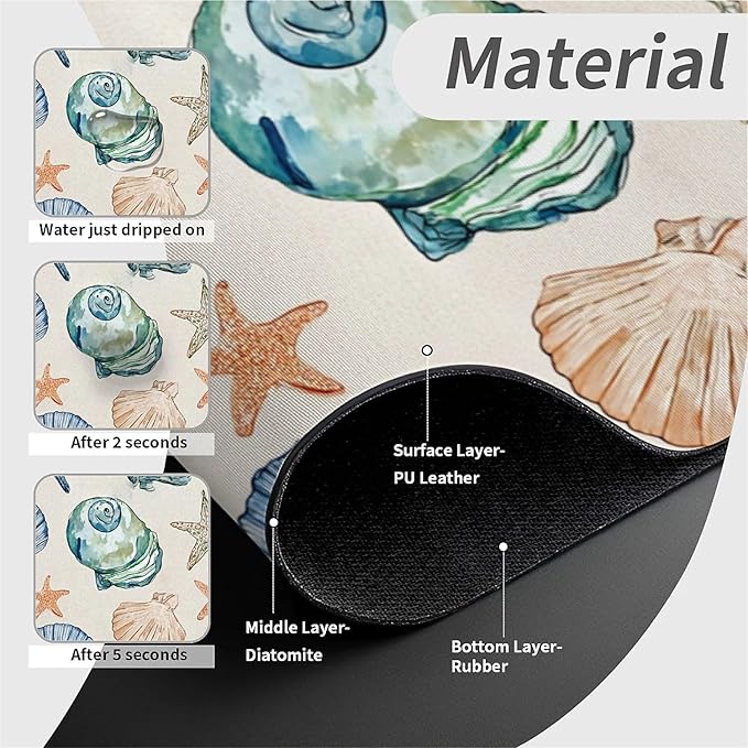 Kitchen Sink Splash Guard，Watercolor seashell and starfish Faucet Mat Sink Gadgets-Super Absorbent Fast Drying Mat Drip Catcher for Kitchen, Bathroom,Sink Mat, Dish Drying Mat, Bathroom(15" X 5.5" )