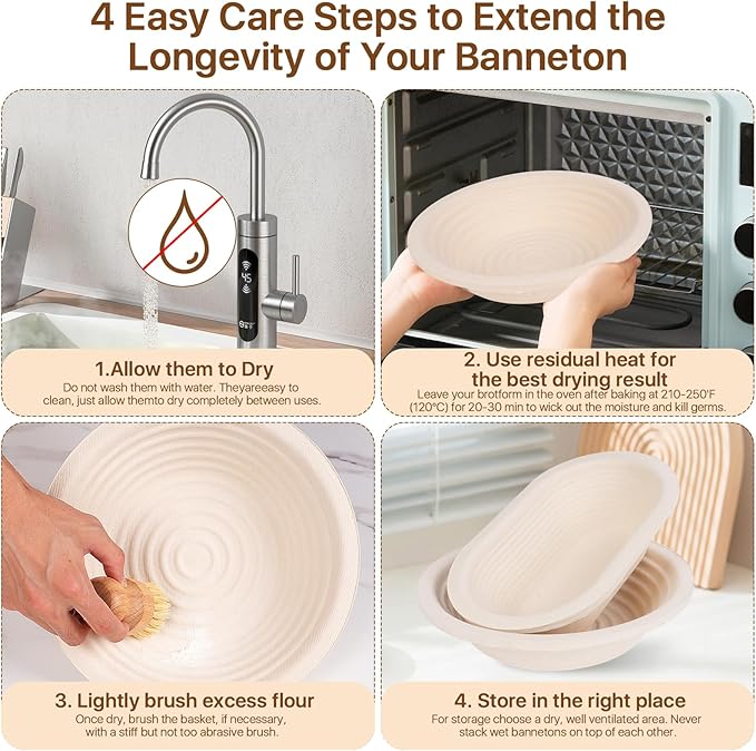 Non-Stick 10” Oval Wood Pulp Banneton Bread Proofing Basket Set, Sourdough Banneton Basket Kit, Bread Making Tool Sourdough Starter Kit with Proofing Bowl, Cover, Dough Whisk, Lame, Scraper