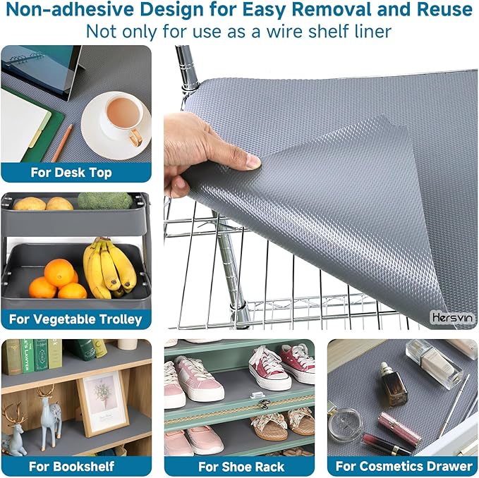 Hersvin Shelf Liners 24 in x 20 ft Thickened EVA Drawer Mats, Non-Adhesive Cupboard Pad, Kitchen Cabinet Lining Fridge Cushion (Gray Diamond, 61x610cm)