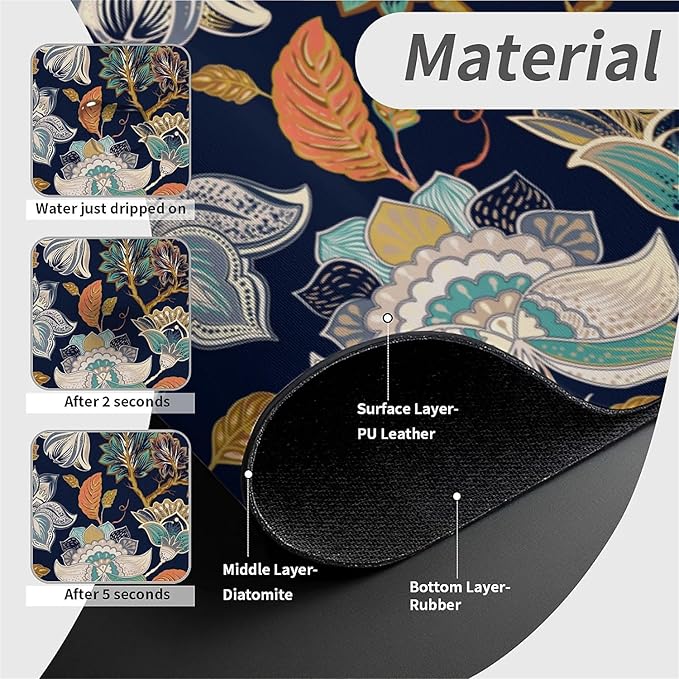 Kitchen Sink Splash Guard，Colorful flowers leaves Faucet Mat Sink Gadgets-Super Absorbent Fast Drying Mat Drip Catcher for Kitchen, Bathroom,Sink Mat, Dish Drying Mat, Bathroom(15" X 5.5" )