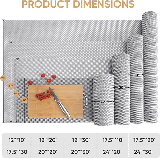 BALEINE Cabinet Liner, Drawer and Shelf Liner for Kitchen Cabinets Non-Adhesive, Non-Slip Protect Desks, Cupboard, Drawers, Shelves, Tableware (24 in x 20 Ft, Gray)