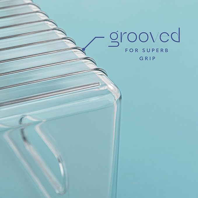 primebox Plastic Food Storage 4 Pack Clear Container Bin with Handles for Organizing Kitchen, Pantry, Refrigerator, Freezer, Pantry, Cabinet, Closet, Bathroom. 16”x6”x5”