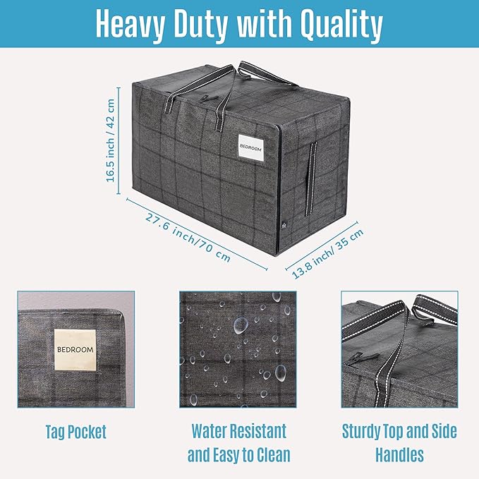 VENO 8 Pack Moving Bags, Moving Supplies, Moving Boxes, College Packing Storage Boxes with Lids Alternative, Heavy Duty Dorm Organizer Tote, Extra Large, Sturdy Handles, Zipper (Windowpane, 8 Pack)